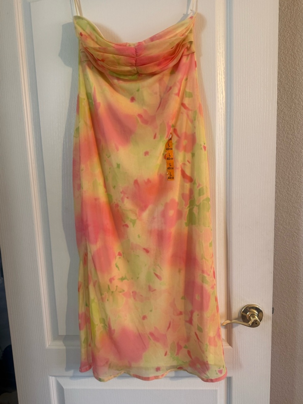 stradivarius Strapless Neon Tie-Dye Dress - Pink, Yellow & Green